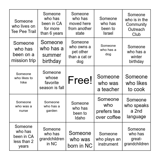 Women's Bible Study Bingo Card