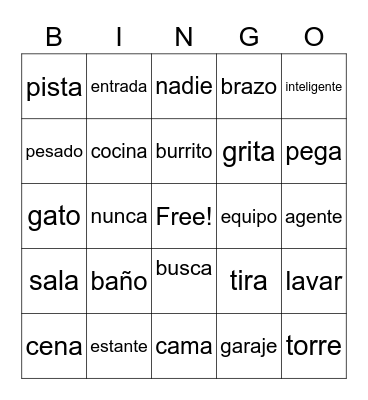 Vocabulary Bingo Card