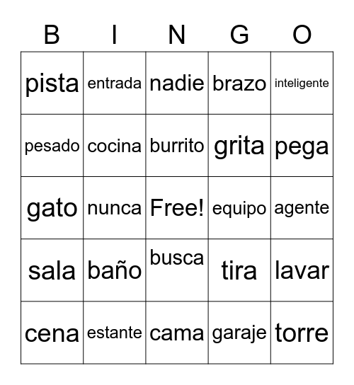 Vocabulary Bingo Card