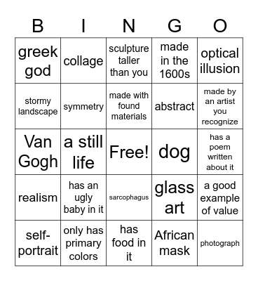 Art Museum Bingo Card