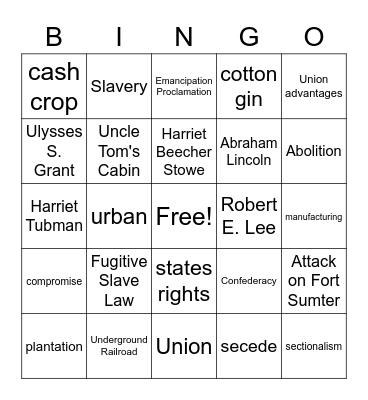 Civil War Bingo Card