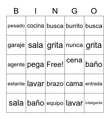 Vocabulary Bingo Card