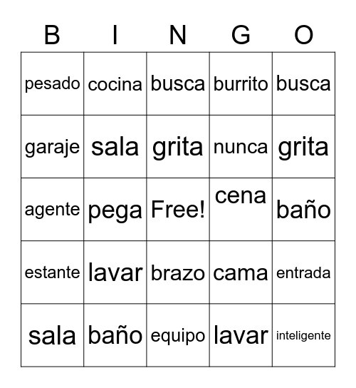 Vocabulary Bingo Card