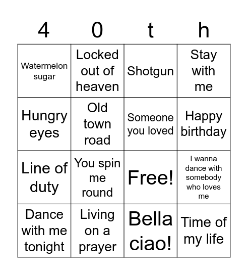 Sarah's birthday bingo! Bingo Card