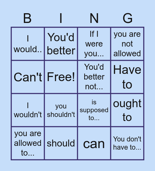Advice, Expectation and obligation Bingo Card