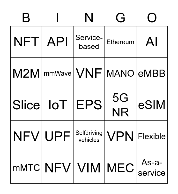 5G Buzzwords Bingo Card