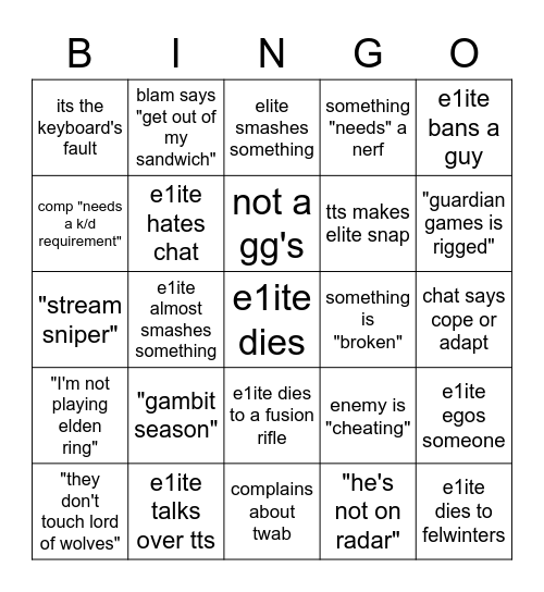 e1itedeath bingo Card