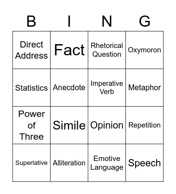 Persuasive Devices Bingo Card