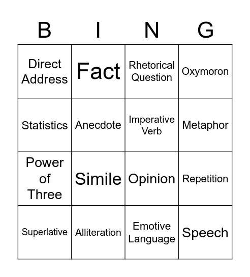 Persuasive Devices Bingo Card