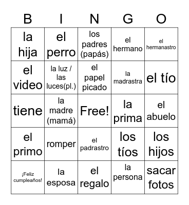 Realidades 5A Bingo Card