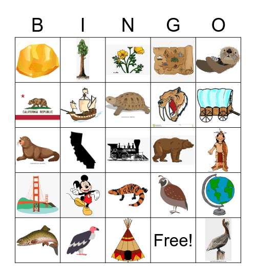 California Picture Bingo Card