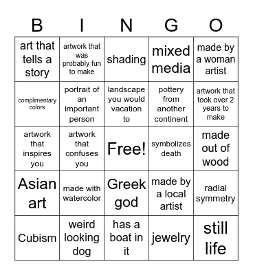 Art Museum Bingo Card