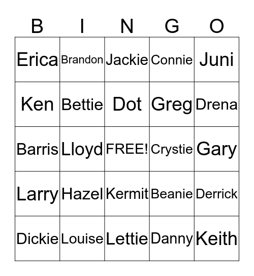 Grandma's Bingo Card