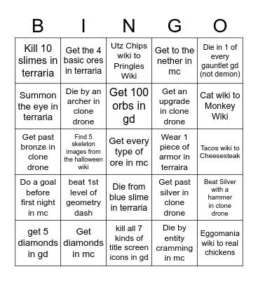 Game Bingo Card
