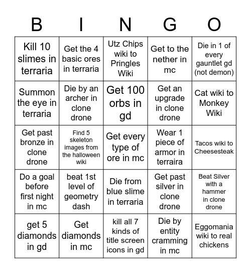 Game Bingo Card