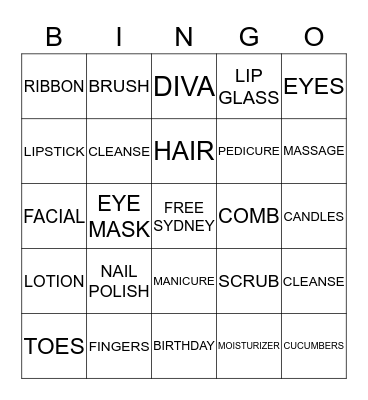 SYDNEY'S SPA-TACULAR PARTY Bingo Card