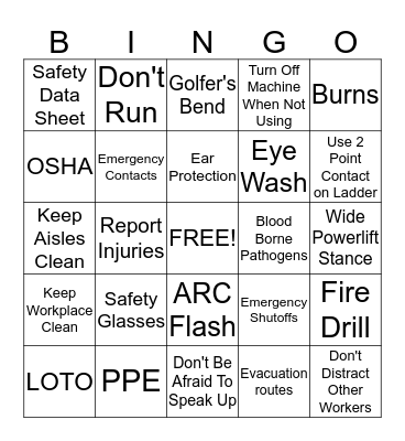 SAFETY BINGO Card