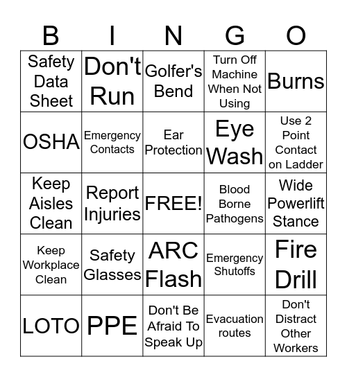 SAFETY BINGO Card