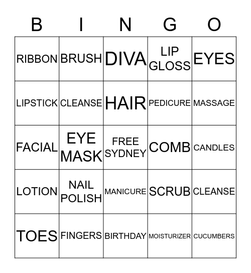 SYDNEY'S SPA-TACULAR PARTY Bingo Card