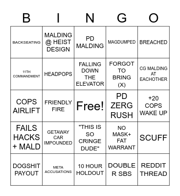 CG CASINO BINGO Card