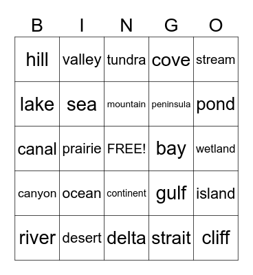 Landforms Bingo Card