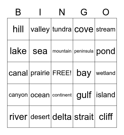 Landforms Bingo Card