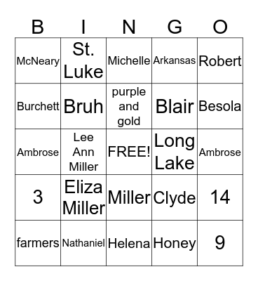 Family Reunion Bingo!! Bingo Card