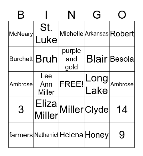 Family Reunion Bingo!! Bingo Card