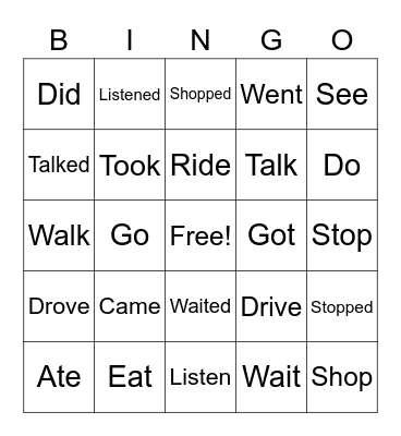 Past Tense Verbs Bingo Card