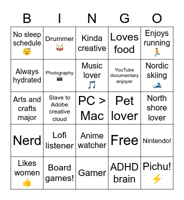 Noah Bingo Card