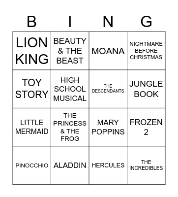 DISNEY Bingo Card