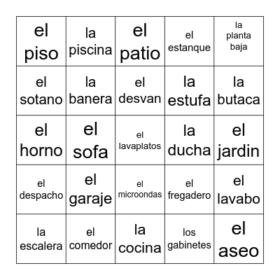 La Casa y Los Muebles Bingo Card