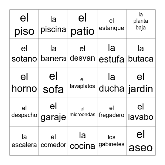 La Casa y Los Muebles Bingo Card