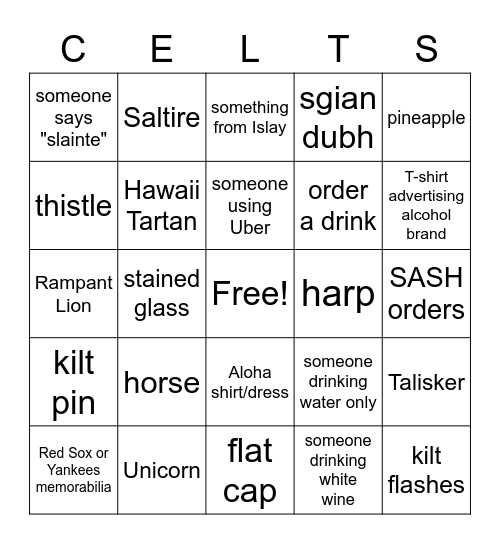 SASH PUB CRAWL Bingo/Scavenger Hunt Bingo Card