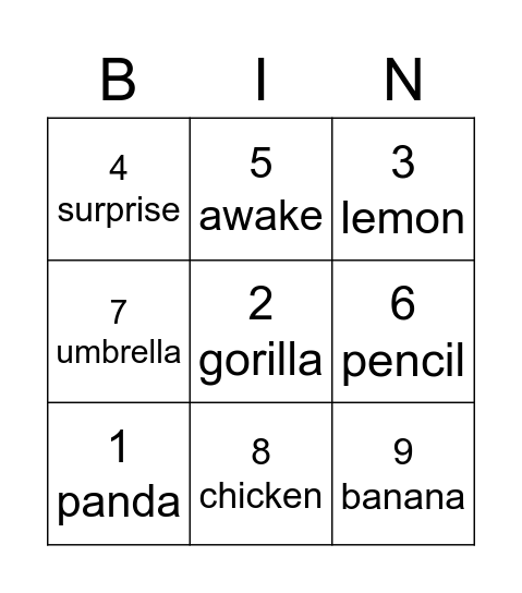 Schwa Bingo Card