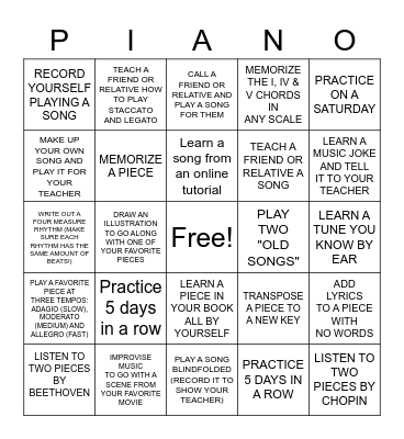 SUMMER PIANO CHALLENGE! Bingo Card