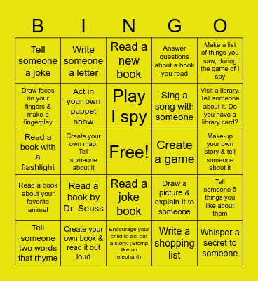 At-Home Language & Literacy BINGO Card