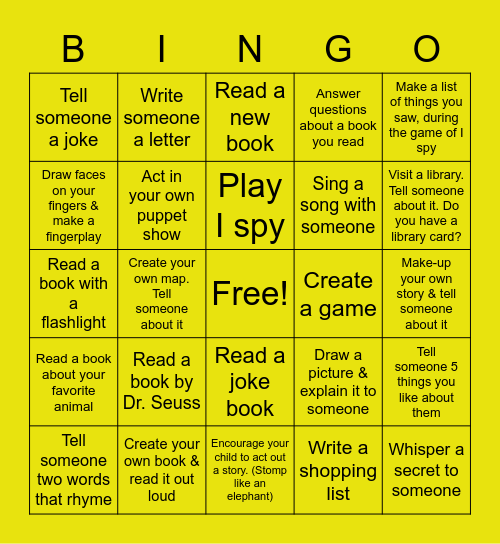 At-Home Language & Literacy BINGO Card