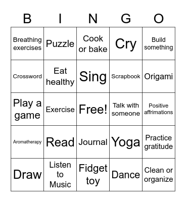 Coping Skills Bingo Card