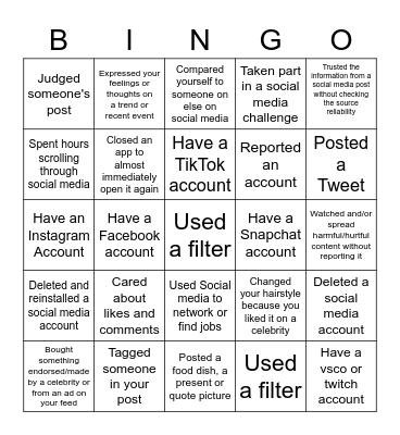 Social Media Bingo Card