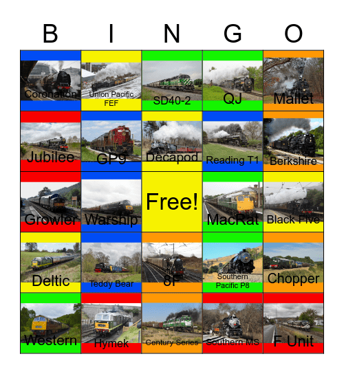 Green,Red,White and Black Locomotives Bingo Card