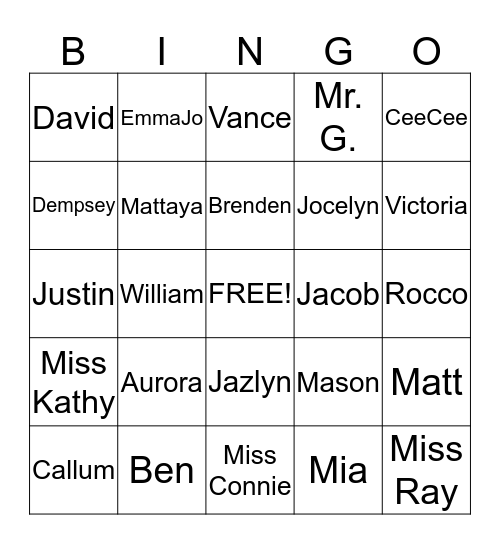 2R Name Bingo Card