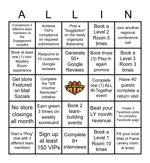 All In Adventures Bingo (2022 Edition) Bingo Card