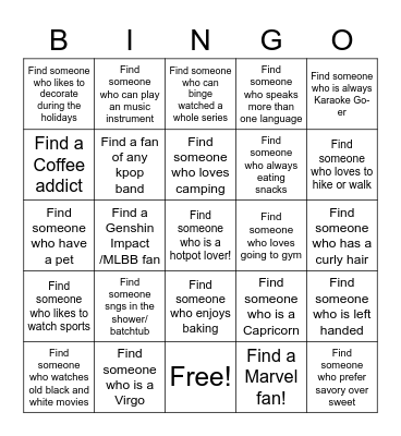 Version 1 Bingo Card