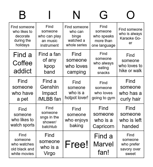 Version 1 Bingo Card