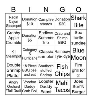 No kid Hungery (Friday Night) Bingo Card
