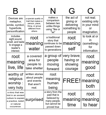Vocabulary Bingo 9/4/15 Bingo Card