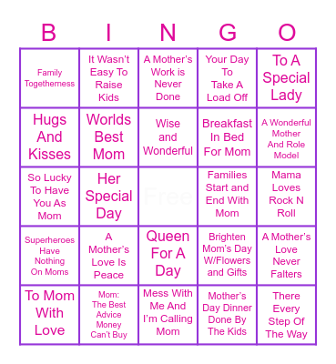 Mother’s Day Bingo Card
