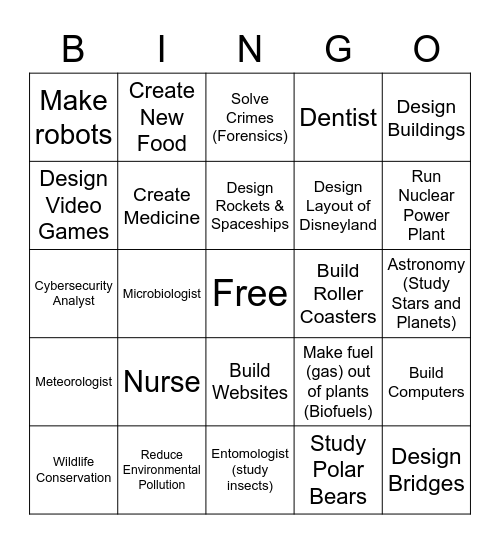 Fun Jobs Bingo Card