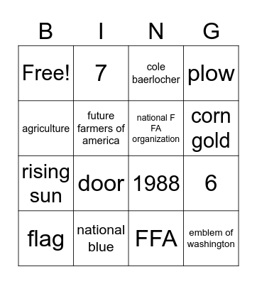 FFA BING Bingo Card